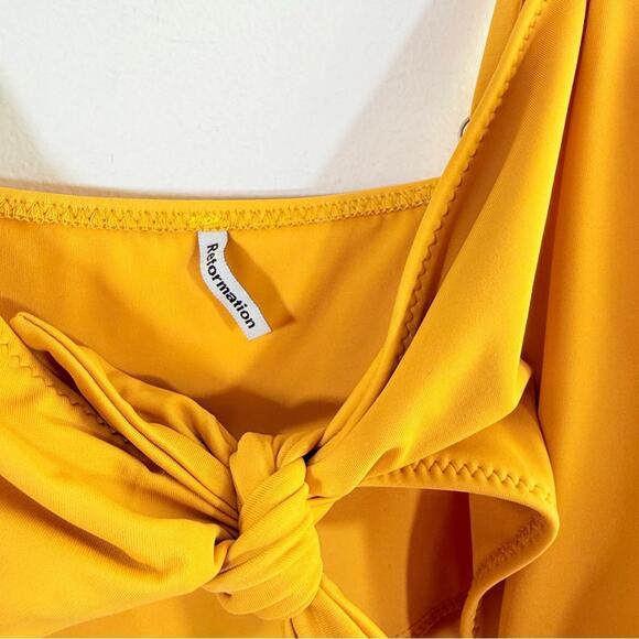 Reformation Tropicana Tie Front Cutout One Piece Swim Saffron Gold Mustard Small - Picture 7 of 10